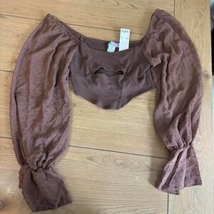 Urban Outfitters NWT Mirabel Puff Sleeve Blouse Sheer polka Dot Sleeves Medium